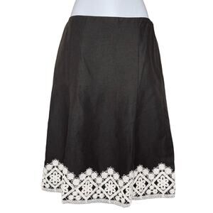Ann Taylor Loft Linen A-Linen Blend Skirt Inverted Pleats Embroidered Hem Size 4